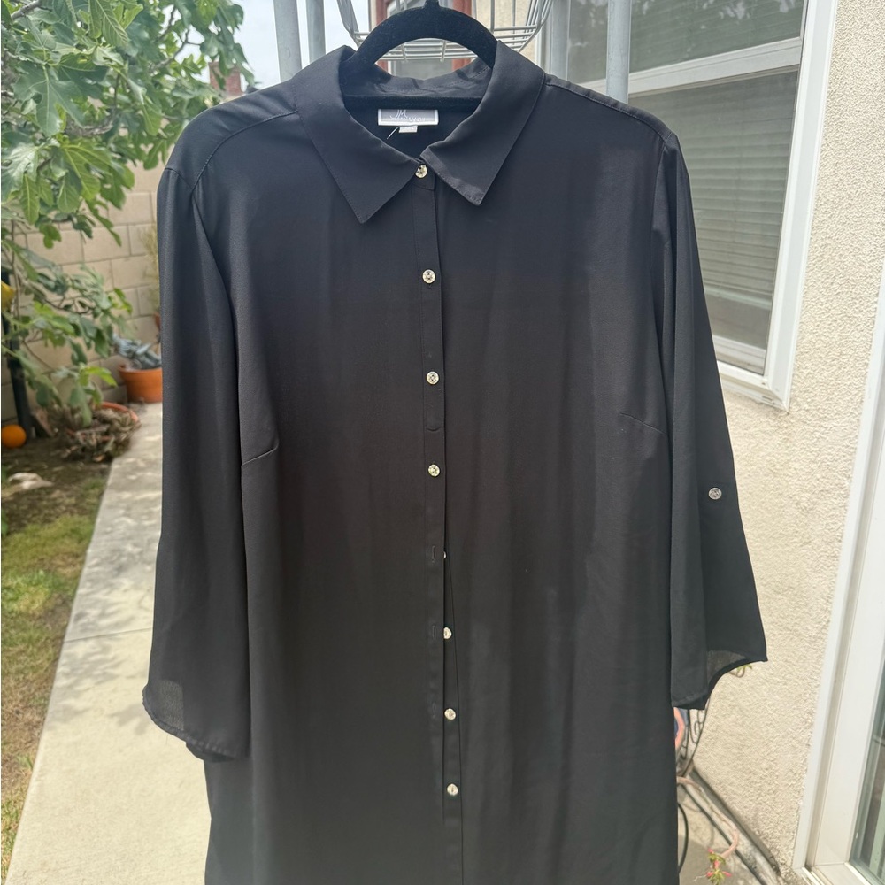 JM Collection Black Button-Up Blouse | 2X Plus Size